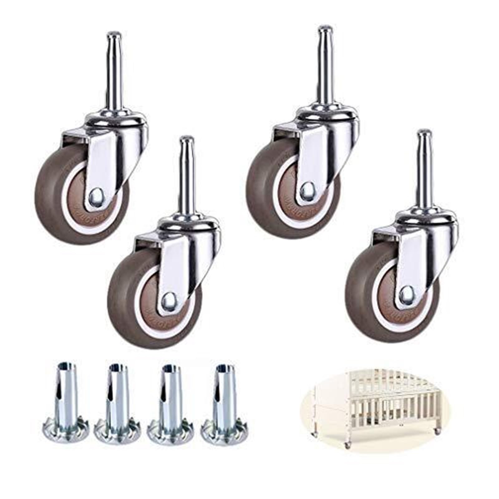GBRJUYF Heavy Duty 4 Swivel Rubber Casters Wheels Set with Brakes for Office Chairs & Furniture, Mute & Smooth Rolling, 38mm/50mm Size, 80kg Capacity, M8x38mm Mounting Rod