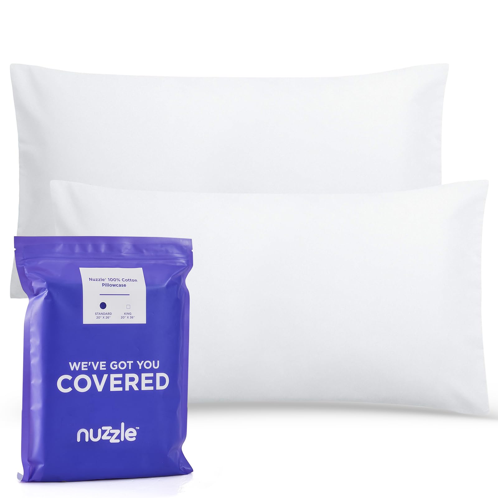 Nuzzle Pillow Cases Standard Size 100 Cotton Pillowcases with Envelope Closure White Pillow Covers 20 x 26 inches