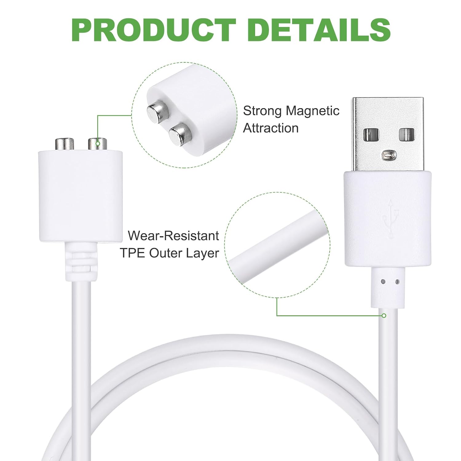 MECCANIXITY 2.6Ft Magnetic USB DC Charger Cable 5mm Charging Cord White image 4