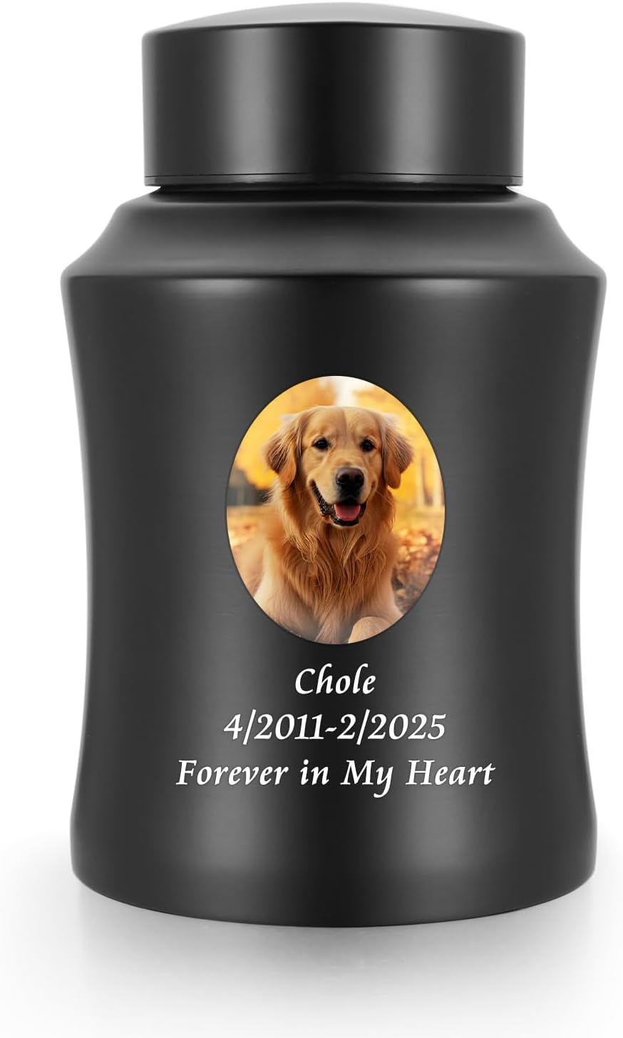 Custom urn for Dog Cat Ashes Personalized Dog Cat Urn for Ashes Medium Keepsake Stainless Steel Urn for Pet-Black
