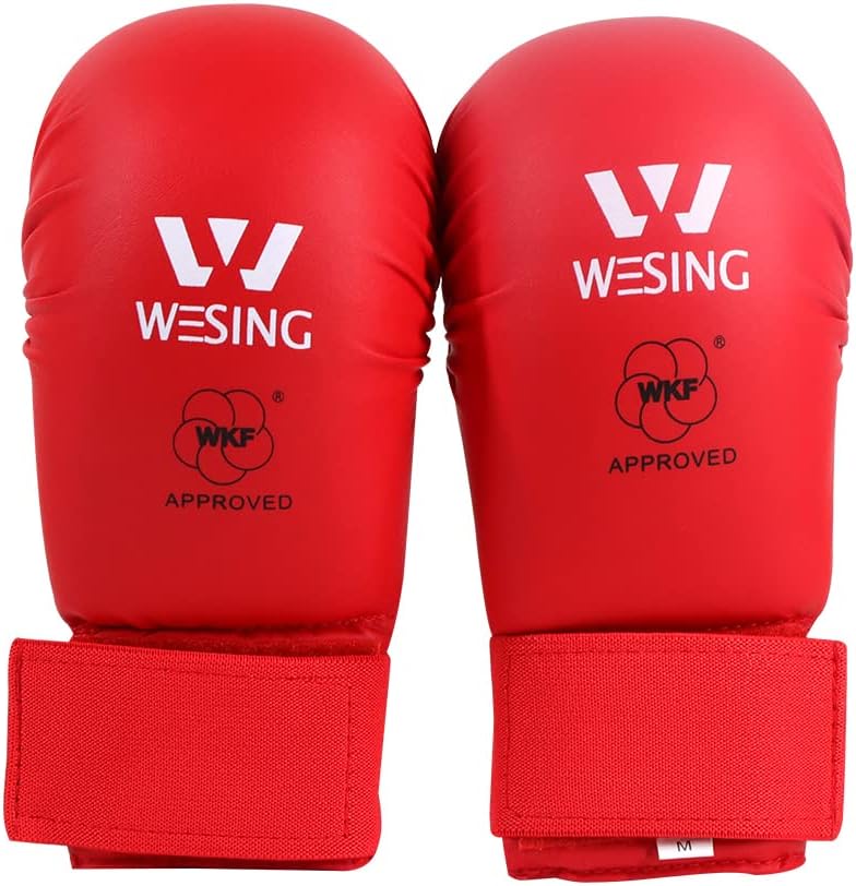 Wesing WKF Sparing Karate Gloves Without Thumb Protection Blue Red (Red, M)