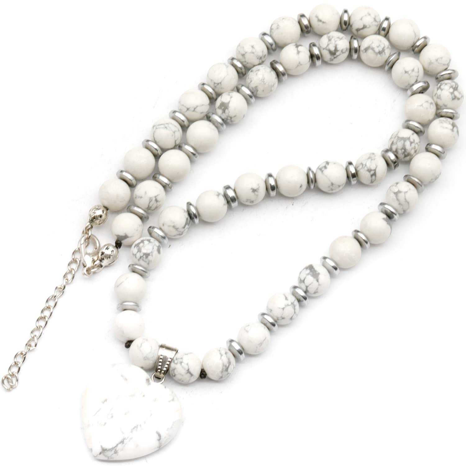Genuine Natural Gemstone Heart Necklace | Handmade 8mm Round Bead Jewelry with Hematite Accents | Adjustable Fit | Meaningful Gift for Women & Men