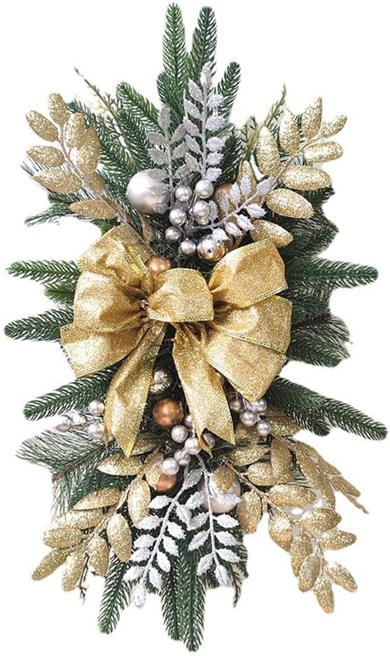 4PCS Cordless Prelit Stairway Swag Trim,Christmas Swag Wreaths for Front Door Holiday Wall Window Hanging Ornaments for Indoor Outdoor Home Xmas Decor