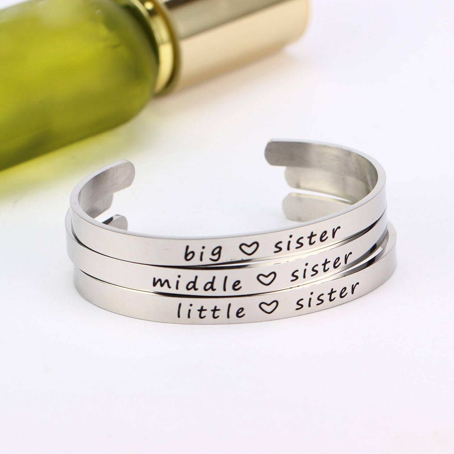 BESPMOSP Big Sis Middle Sis Little Sis Sister Cuff Bangle Bracelet Family Friend Gift for Women