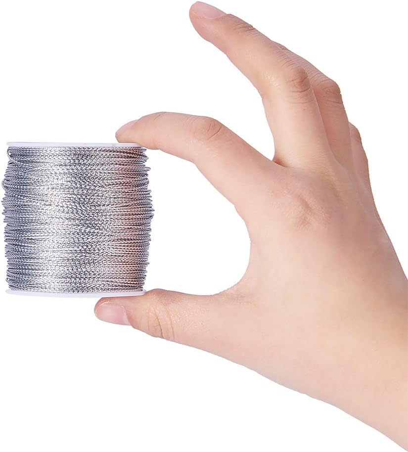 KISSITTY 54.6 Yards/roll Silver Metallic Cord Tinsel String Craft Making Cord 2mm for Ornament Hanging Decorating Gift Wrapping Crafting