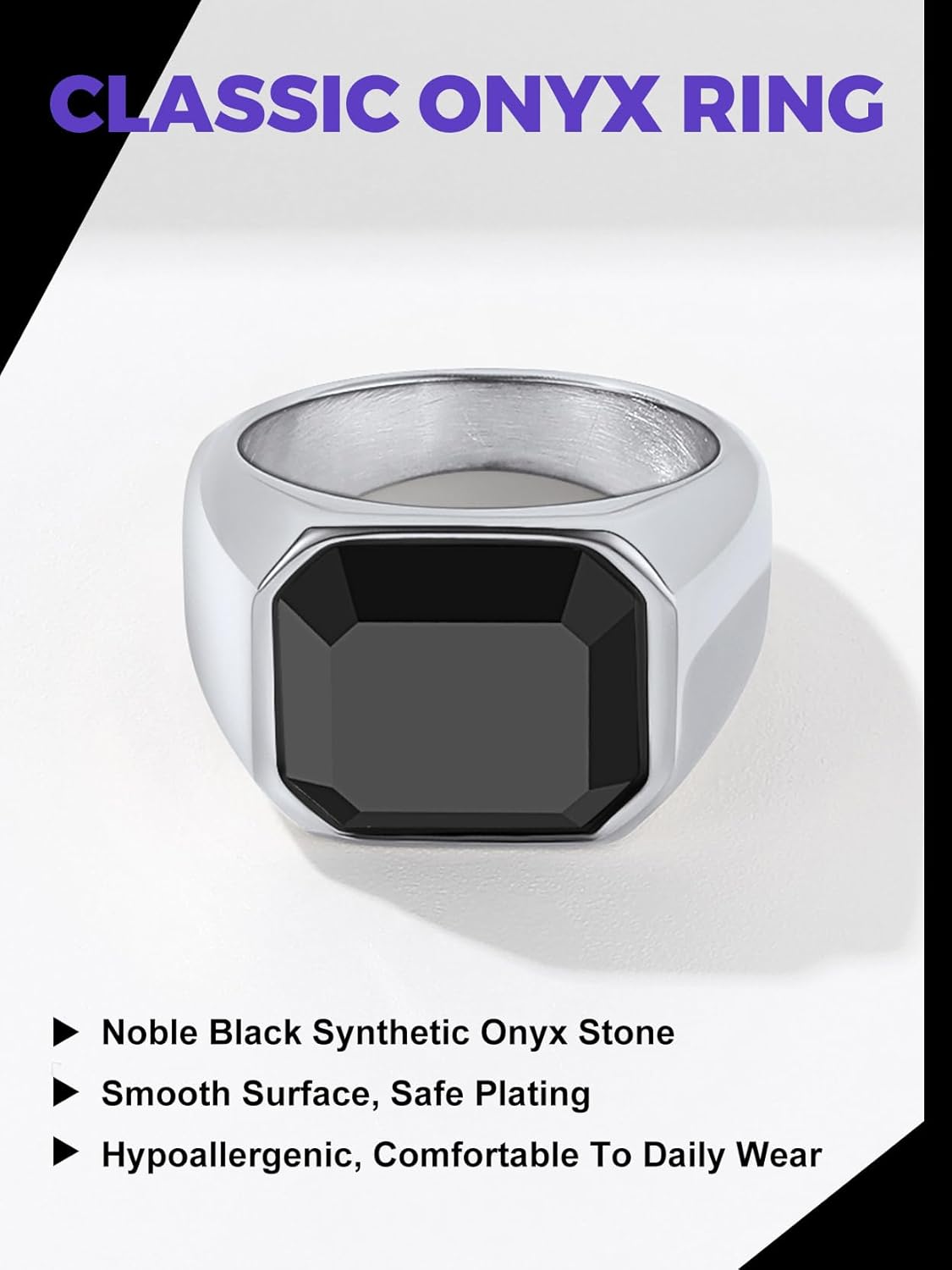 Richsteel Black Onyx Signet Ring for Men - Image 3