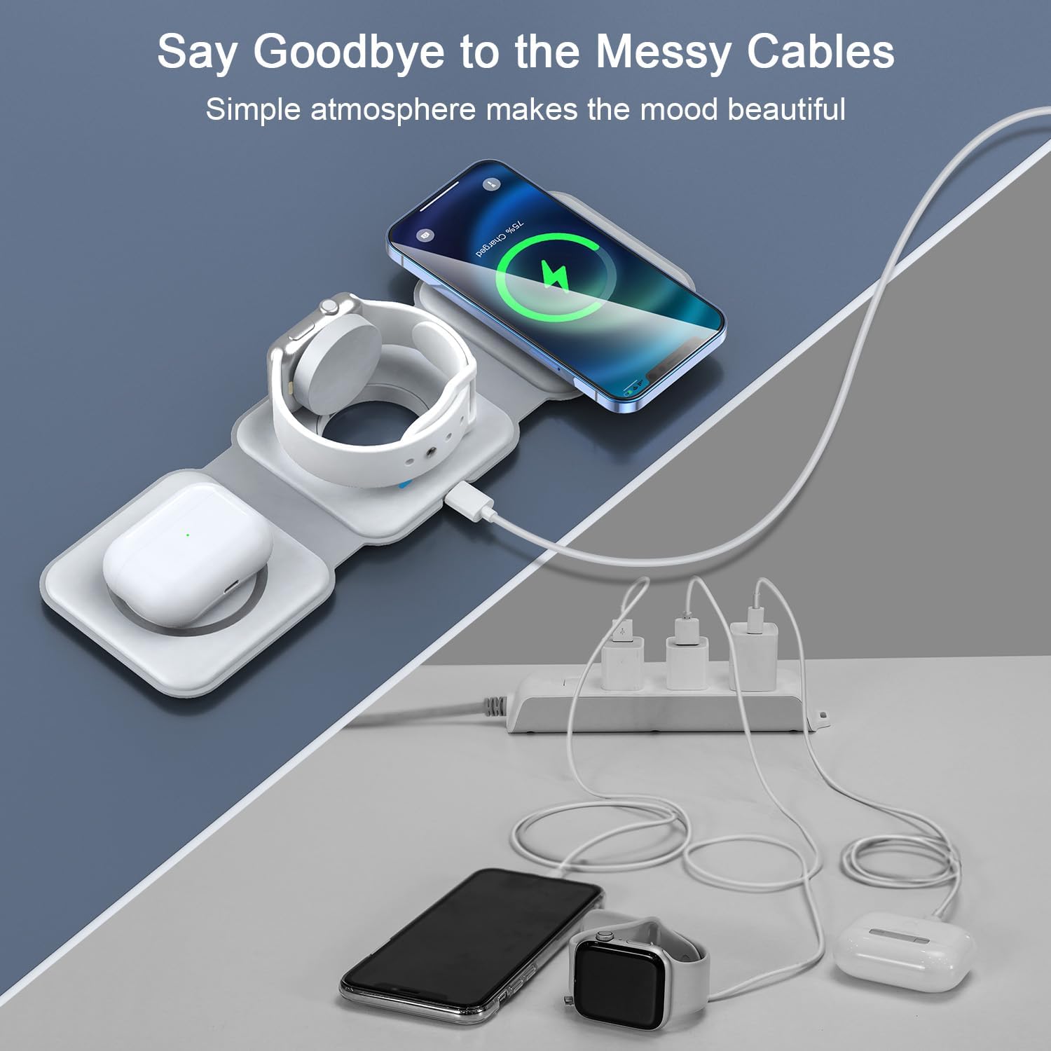 Wireless Charger 3 in 1,RTOPS Magnetic Travel Wireless Charging Station Multiple Devices,GaN 3 in 1 Charging Station,Compatible for iPhone16/15/14/13/Pro/Max,iWatch,earbud4/3/2/Pro(Adapter Includes)