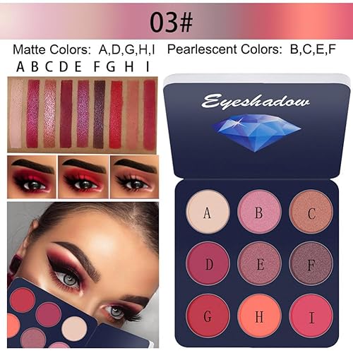 Miniatura 4 de Paquete de 5 paletas de maquillaje de sombra de ojos de 9 colores, paleta de sombra de ojos altamente pigmentada, polvo de sombra de ojos con