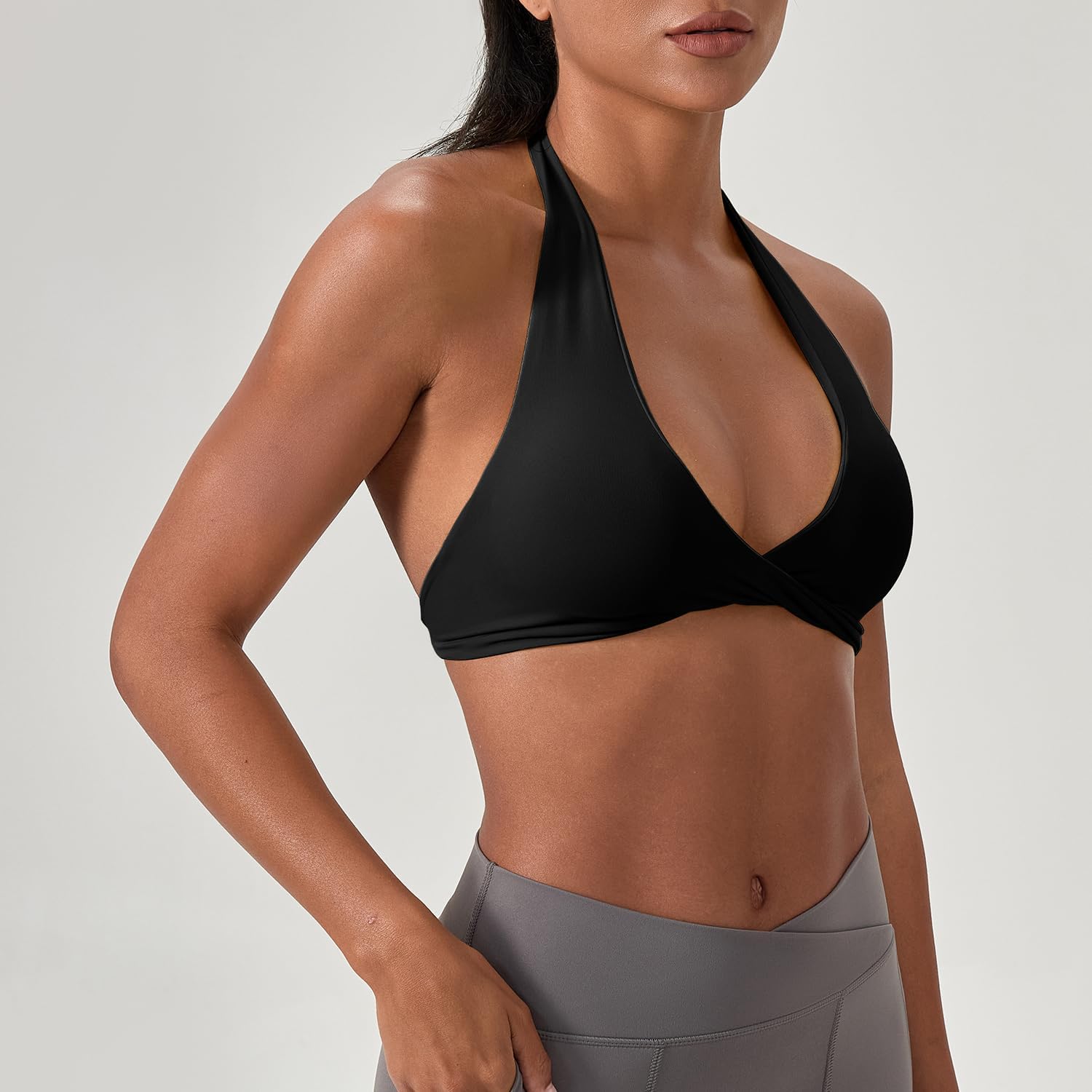 Yuerlian Workout Sports Bras for Women V-Neck Twist Padded Open Back Wireless Gym Yoga Low Impact Bra - Image 3