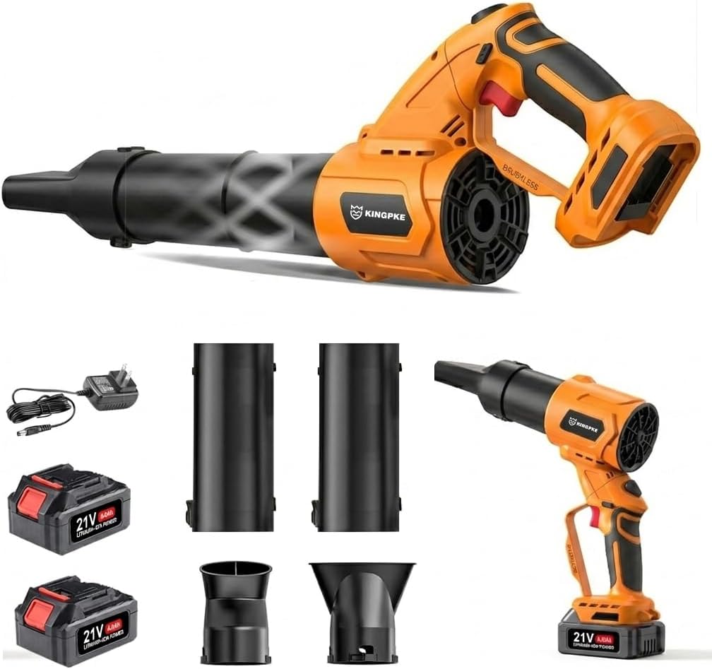 Cordless Leaf Blower with 2 Batteries and Charger, Handheld Electric Blower with Two-Angle Rotatable Design Lightweight for Lawn Care, Yard, Patio and Garage
