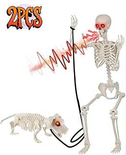 5.4Ft Halloween Skeleton with Skeleton Dog - Life Size Skeleton with Glo...