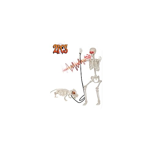 5.4FT Life Size Halloween Skeleton with Skeleton Dog, Large Animated