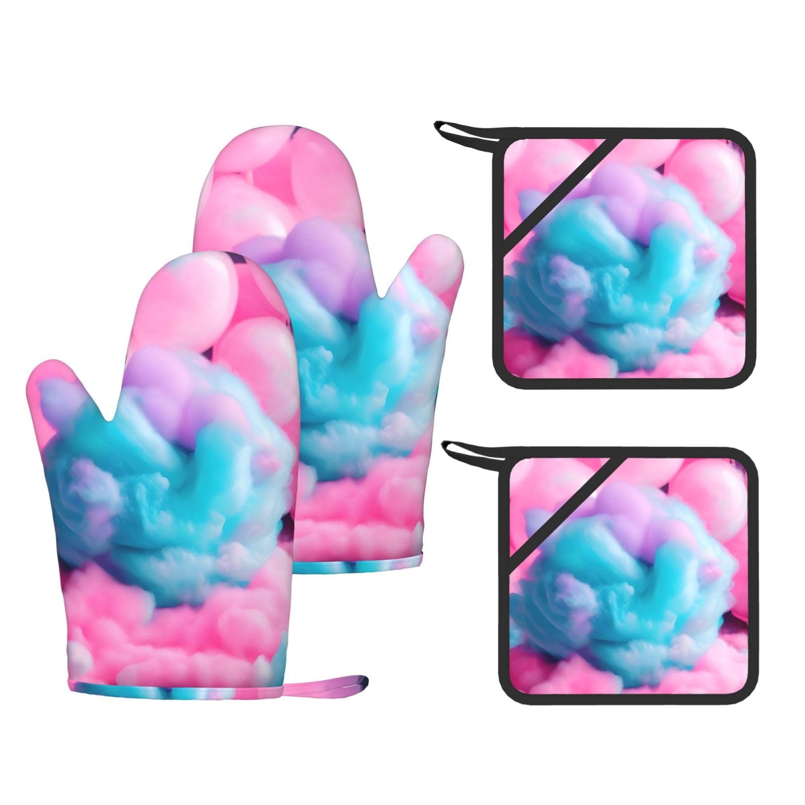 Gants de cuisine en silicone anti-brûlure | Lot de 4 maniables couleur rose
