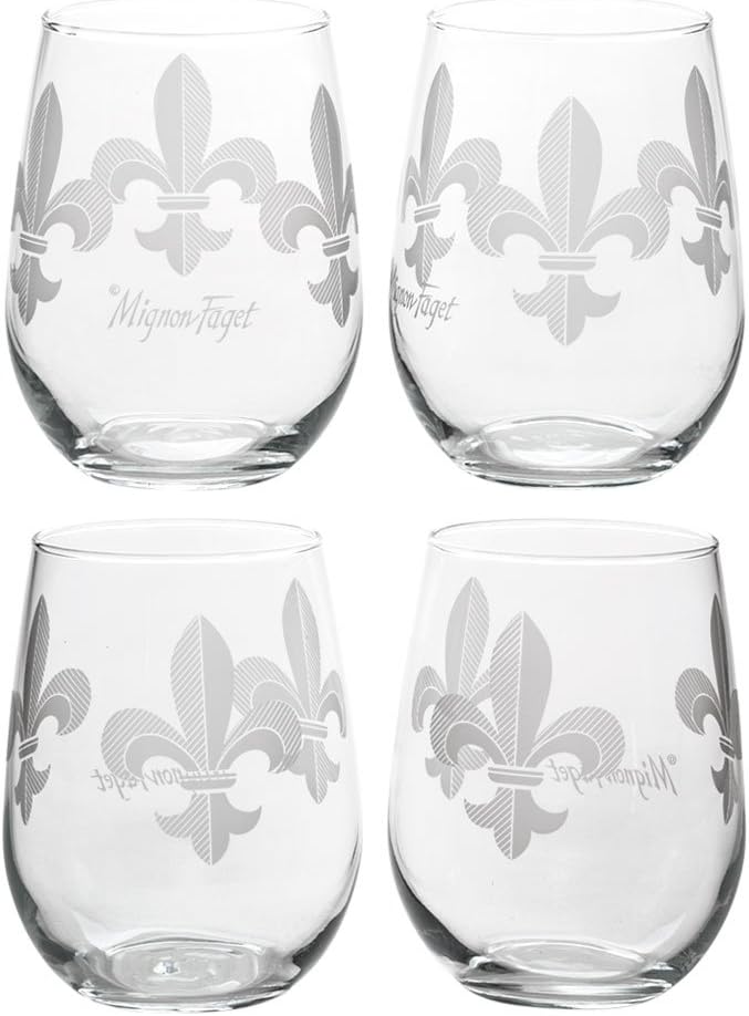 Mignon Faget Fleur de Lis Stemless Wine Glasses, Set of 4