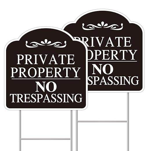 No Trespassing Signs Private Property, Large 2-Pack private property no trespassing sign 12"x12" Double-Sided H-Stake Metal Stakes, Outdoor Yard Sign, private property signs for Home and Front Door