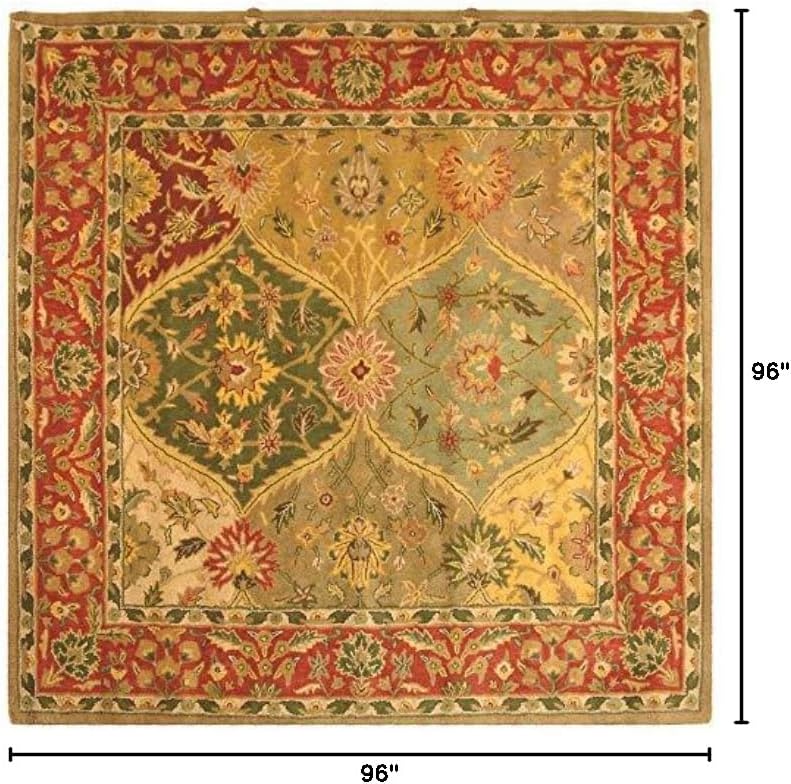 SAFAVIEH Heritage Collection Area Rug - 8' Square, Multi, Handmade Traditional Oriental Wool, Ideal for High Traffic Areas in Living Room, Bedroom (HG111A)