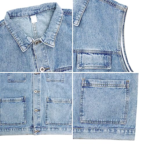 Longbida Men's Denim Vest Slim Fit Multi-Pocket Sleeveless Jean Jacket(Blue,Xl) #TOP3