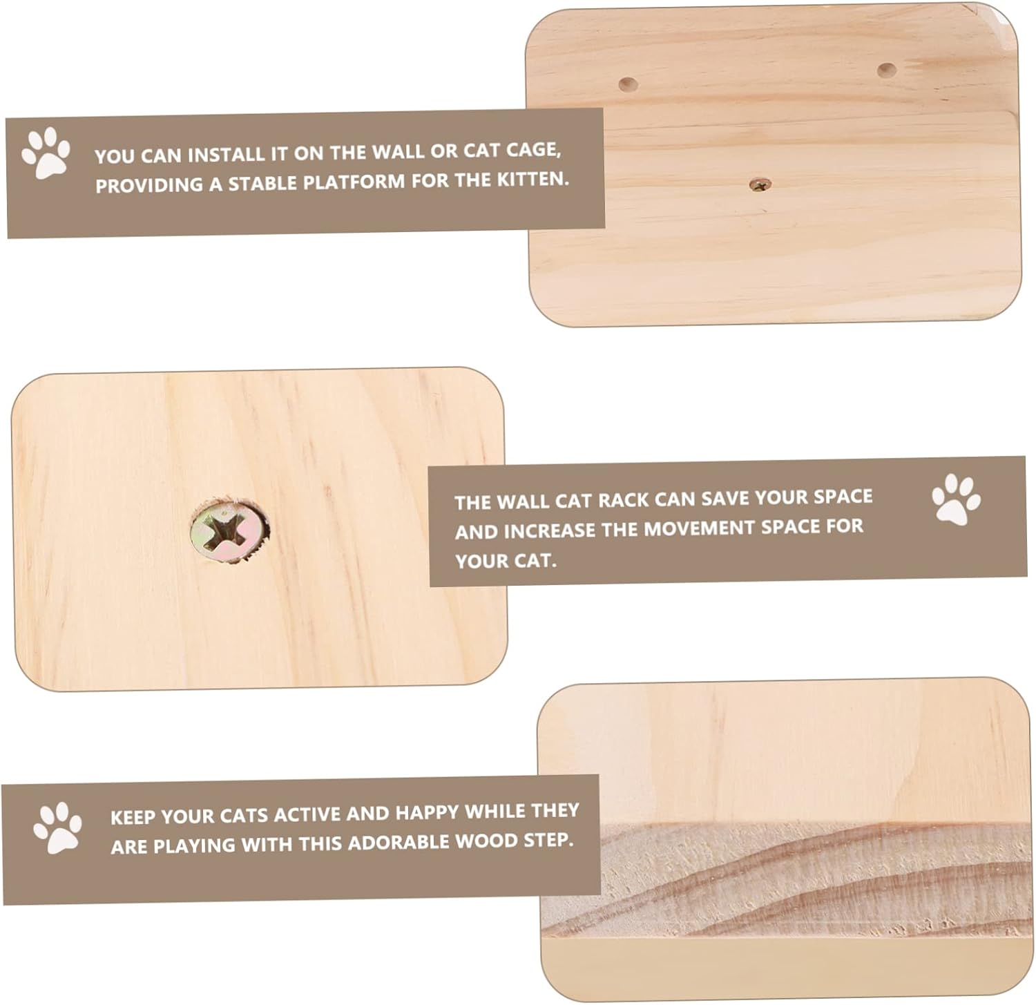 VANZACK 2pcs Wall-Mounted Cat Climbing Steps Wooden Cat Wall Shelves for Indoor Stable Kitten Steps and Perch for Play Rest and Exploration Furniture