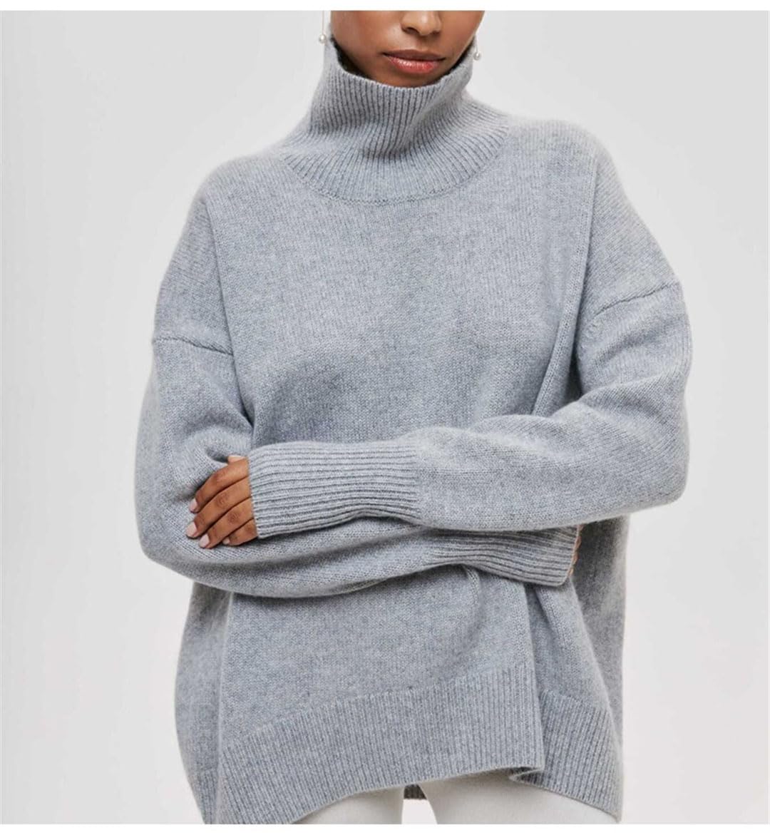 Vogrtcc Suéter De Cuello Alto para Mujer Jerséis Sueltos Casual Prendas De Punto Top