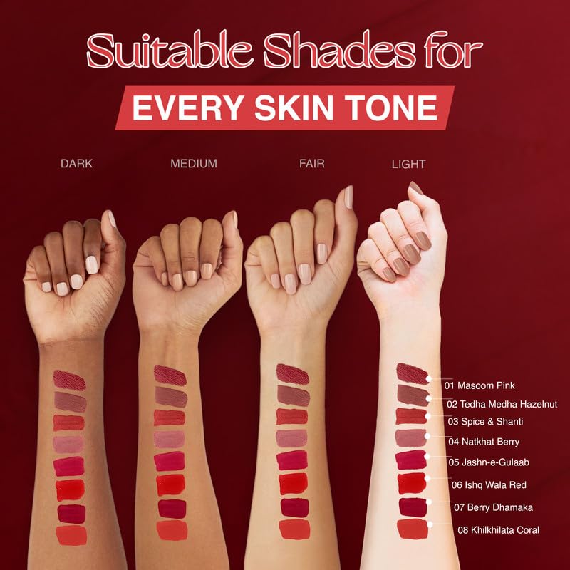 Image of Nourish Mantra's Berry Dhamaka Lipstick (3.5ml) / Creamy Matte Liquid Lipstick with SPF /Water Proof /Smudge Proof /Transfer Proof /Long Lasting /Suits All Skin Tones (Pack of 2)