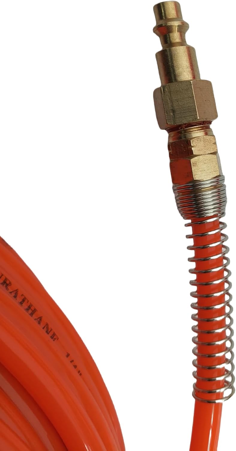 Zeluga 21-342 Polyurethane Non-Transparent and Without Wire Reinforced Air Hose 1/4in. x 100 Feet with Fittings, Extremely Light Weight, Orange