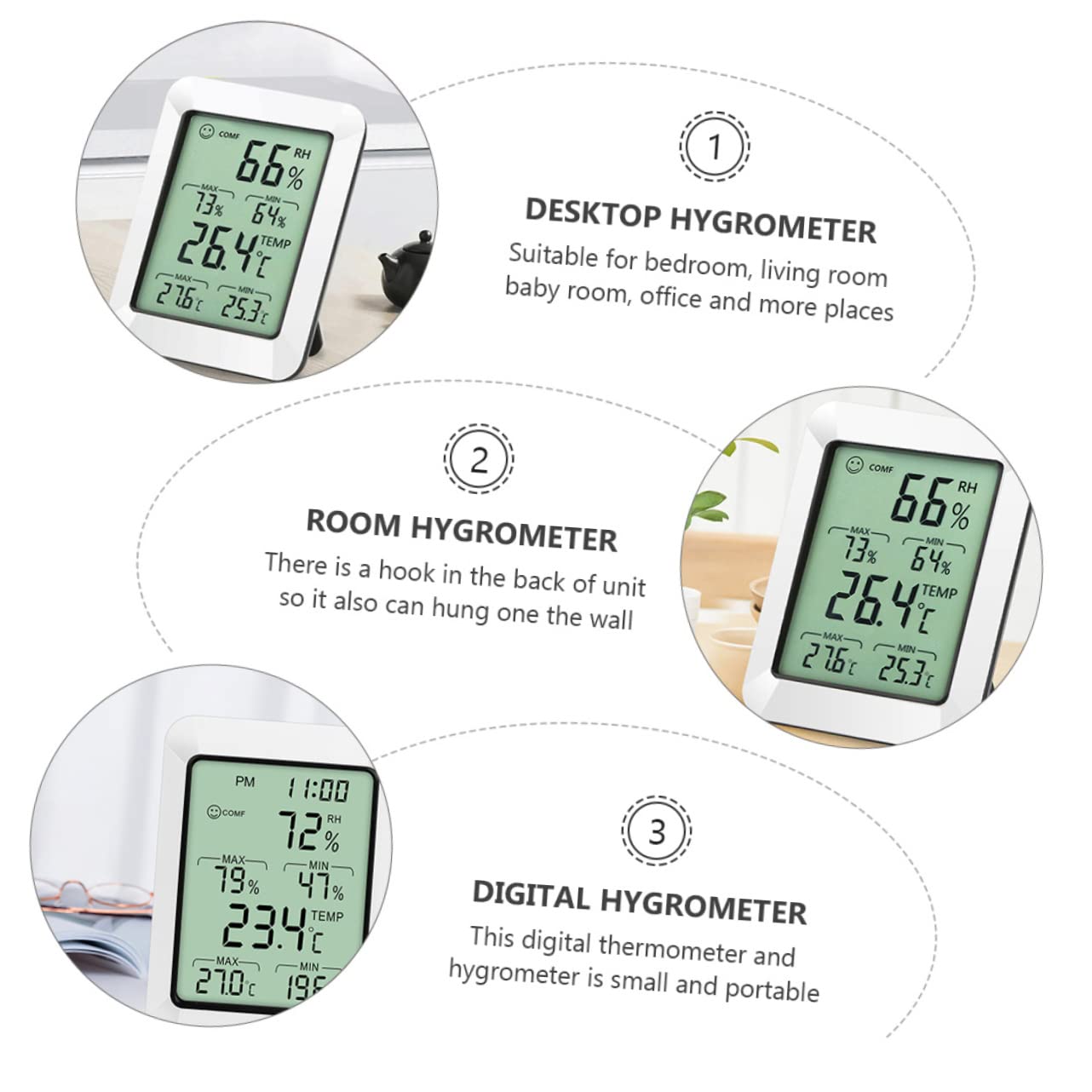 Yardwe 2pezzi Termometro Igrometro Per Monitoraggio Della e Umidità Display Consumo Facile Appendere o Camera