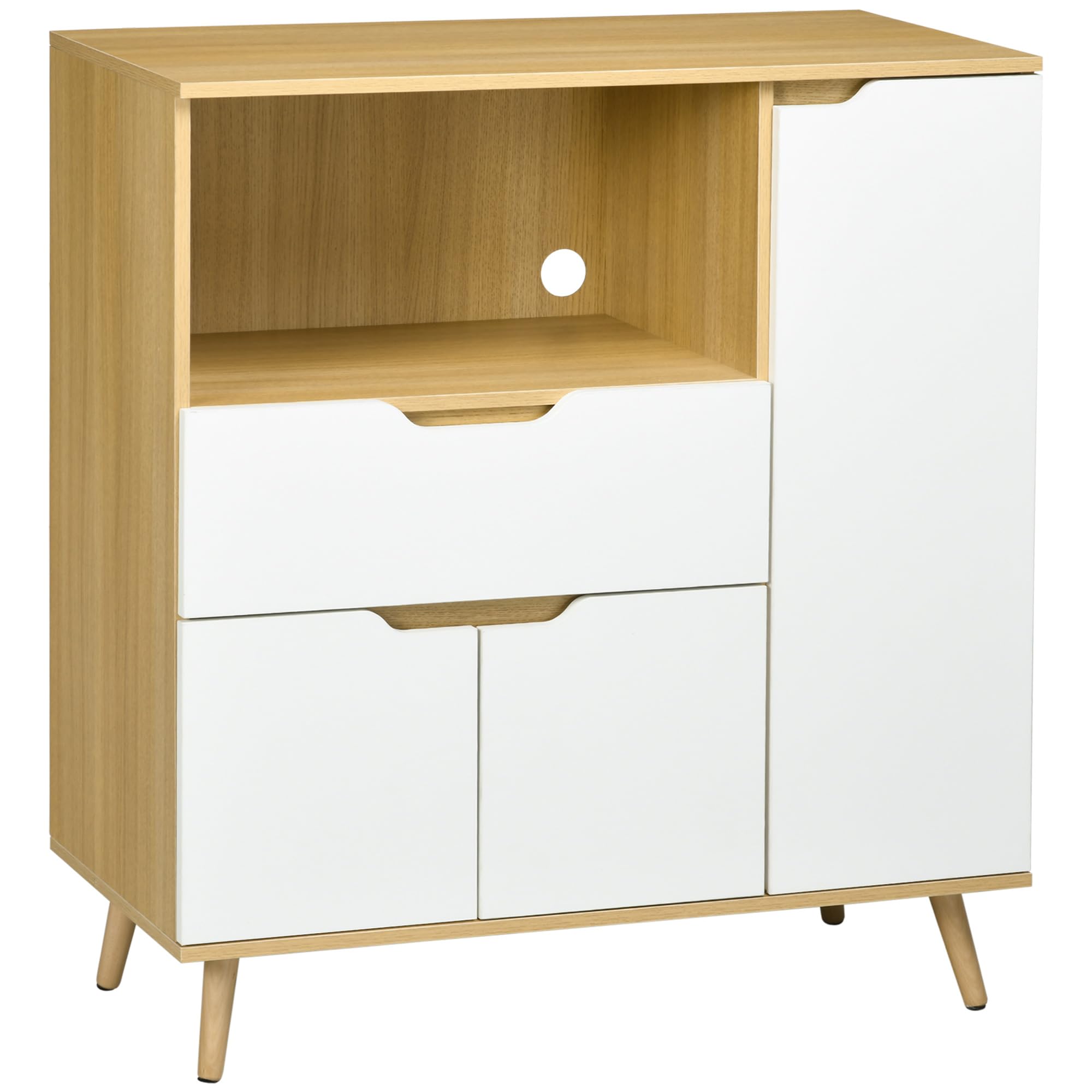 HOMCOM Meuble Micro-Ondes Buffet Micro Onde 90x40x98,5 cm Naturel Blanc