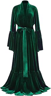 Velvet Bridal Robe Long Flare Sleeve Lingerie Bathgown Loose Warm Kimono Sleepwear Nightgown CPZ12
