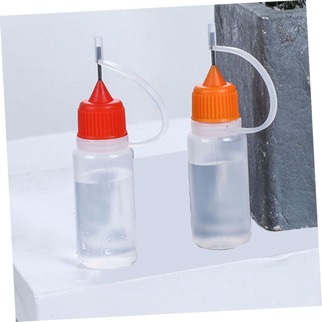 BETOOKY 20pcs 30ml Small Refillable Glue Squeeze Bottles with Needle Tip Applicator and Caps, Semi- Paint Dispensing Bottles for Precision Crafting and Laboratory Use Random Color