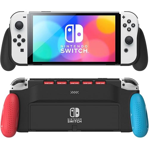 Grip Case Compatible with Nintendo Switch OLED, Unique Upgraded Designed with 5 Game Slots Comfortable & Ergonomic Grip Switch Accessories