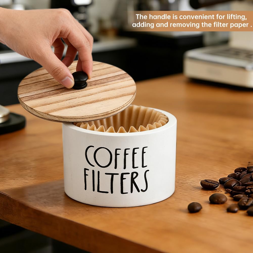 Wooden Coffee Filter Holder With Lid, Coffee Filter Storage Container