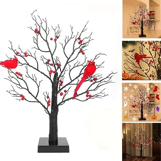 Cardinal Rojo Bayas de la Mesa del árbol Luz de decoración, árbol Brillante Vintage LED, Adorno de la Mesa iluminada con pájaros Rojos para el hogar de Vacaciones decoración de Navidad y exhibición