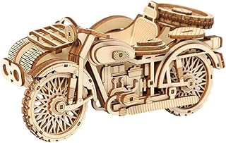 BaronHong 3D Puzzles - Motorcycle Tricycle Wooden Model Kits for Adult-Retro Design Sidecar Building Kit(Yellow,M)