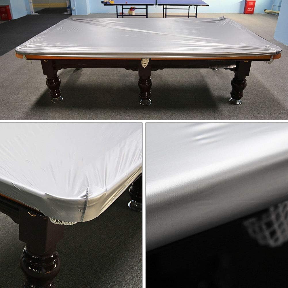 Pool Table Cover 8 FT Waterproof & Dustproof PVC Billiard Snooker Table Strong and Durable Dust Protection Cover Sliver 260 × 170 cm