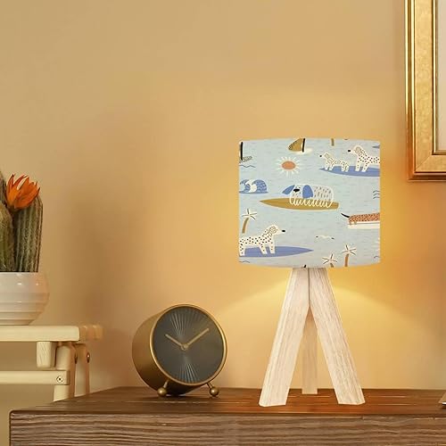 Miniatura 6 de Lámpara de mesa con trípode, sin costuras, para verano, con lindos perros, tabla de surf, textura infantil, divertida, playa, moderna, regulable,