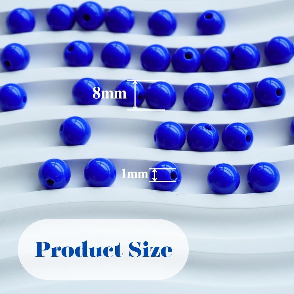 Jabrand 250pcs Acrylic Beads for Bracelets, 8mm Plastic Beads Smooth Round Beads for Jewelry Making DIY Crafts Supplies (Navy Blue) - Image 2