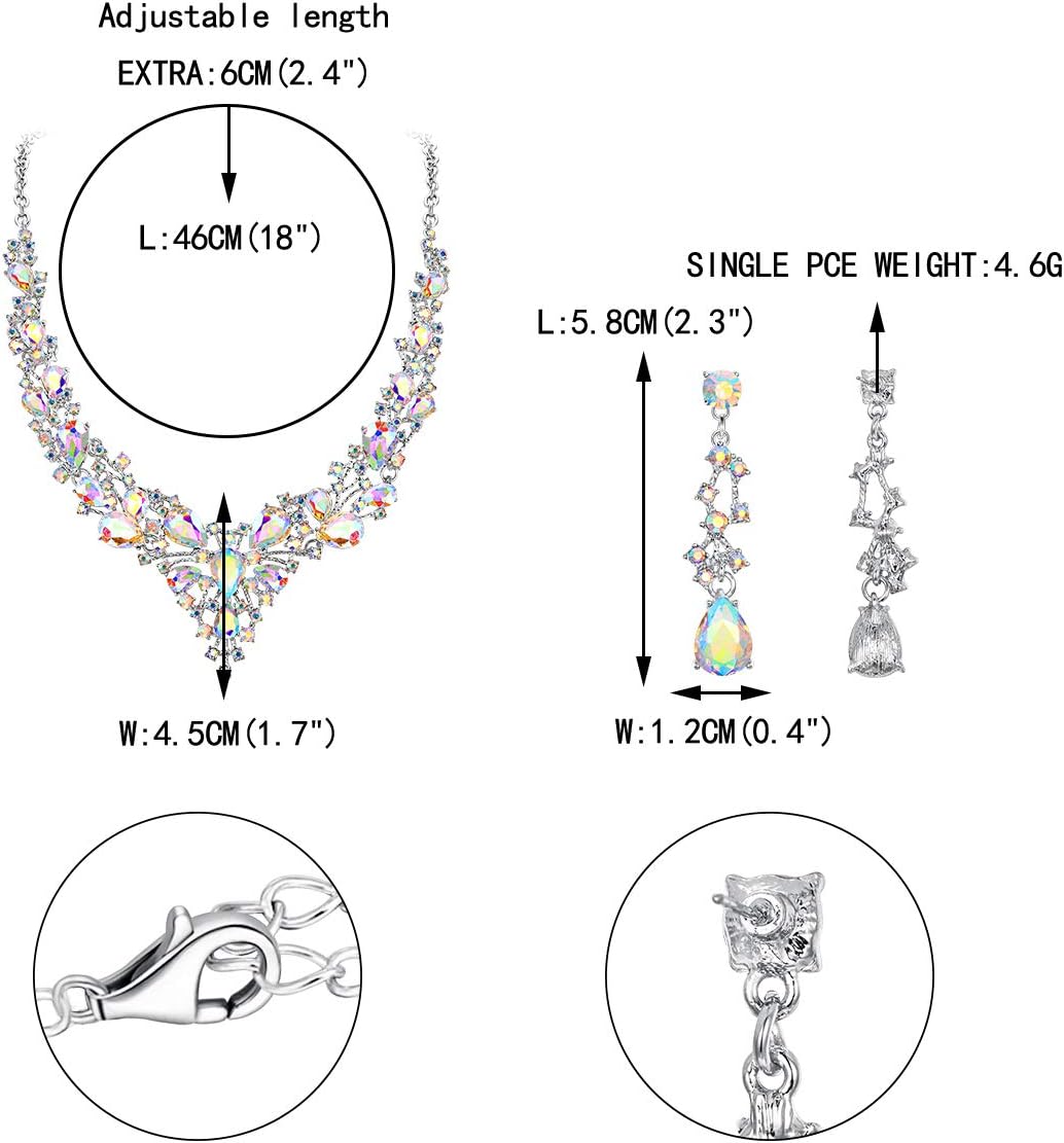 EVER FAITH Bridal Bride Jewelry Set Crystal Flower Leaf Vine Teardrop Wedding Necklace Earrings Sets