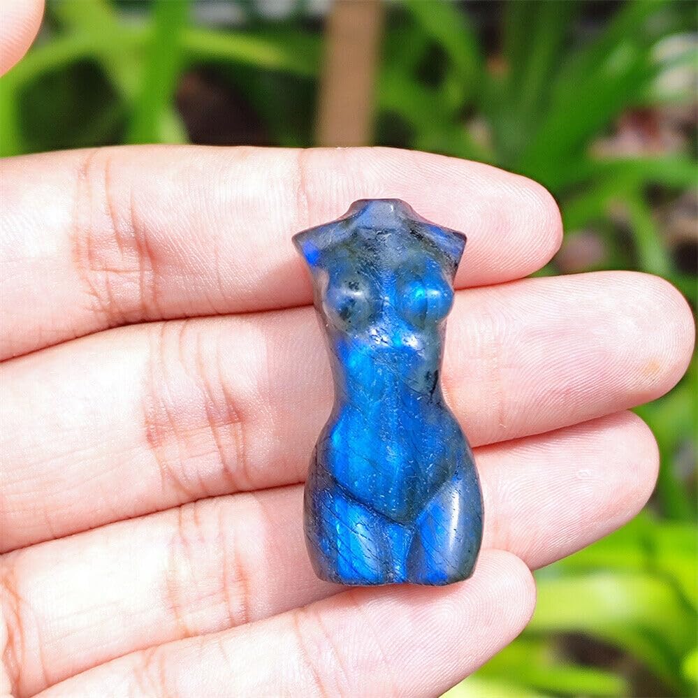 Miniatura 5 de TEAMWILL Escultura curativa de cristal tallado a mano natural de labradorita de cuarzo tallado a mano para manualidades (modelo femenino)