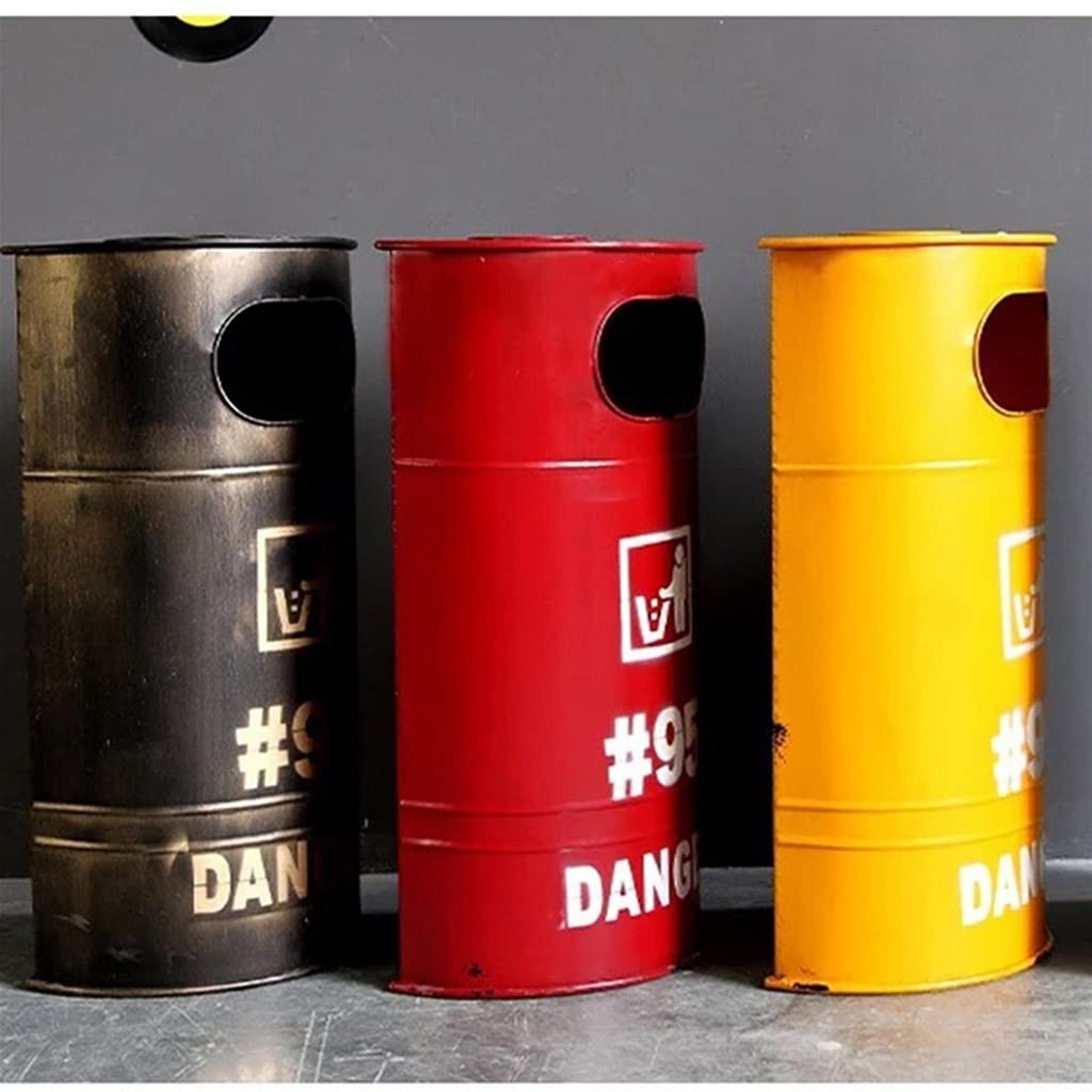 Cubo Basura Cabaña de Basura de Estilo Industrial Creativo, Papel de Basura de Metal Vintage con Tapa, hogar, Hotel, Parque (Size : 48x28x65cm)