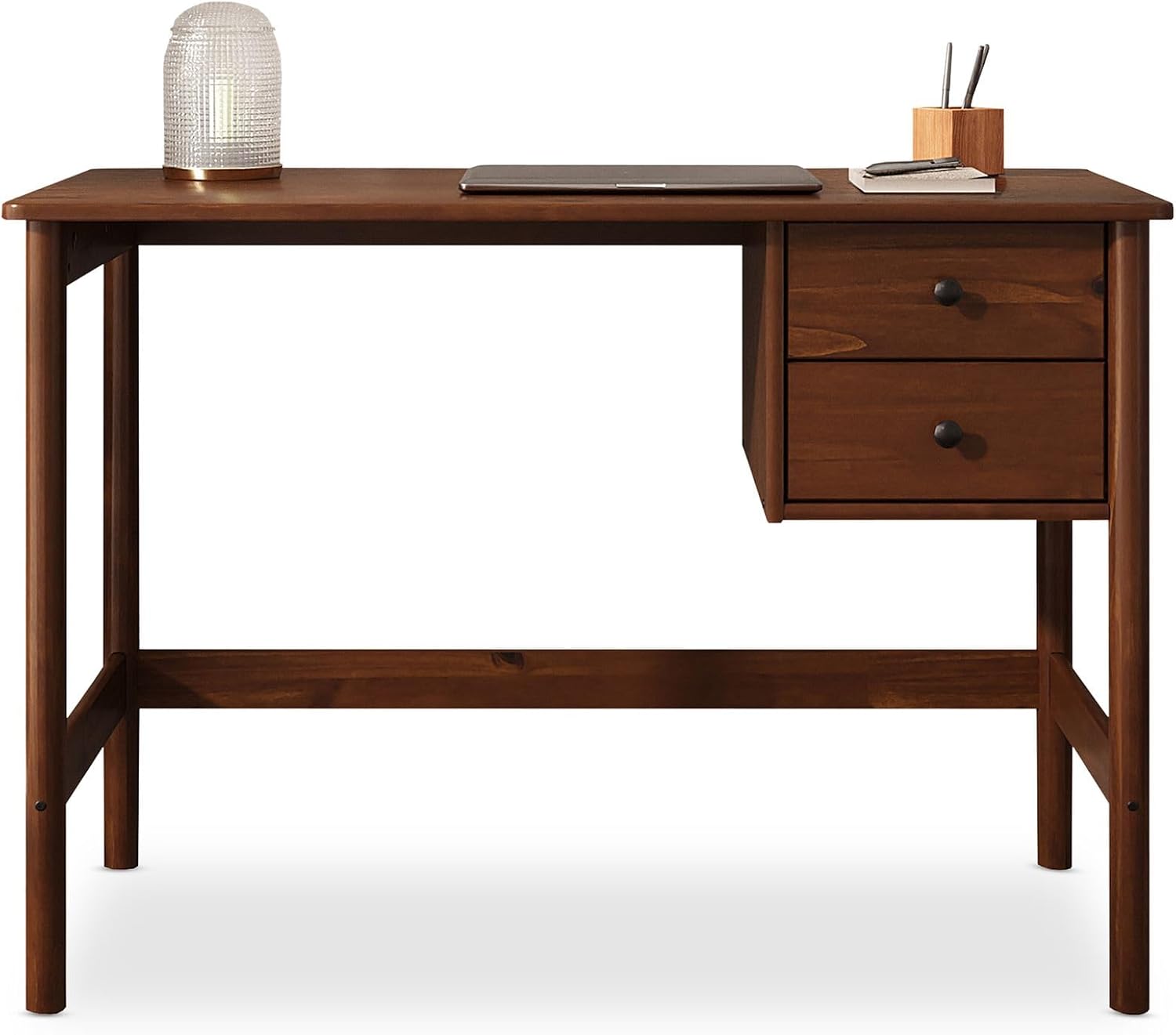 IDIMEX Schreibtisch Marlo aus Massivholz Kastanie Farben   Holzschreibtisch mit 2 Schubladen Homeoffice Tisch mit Stauraum minimalistisches Design