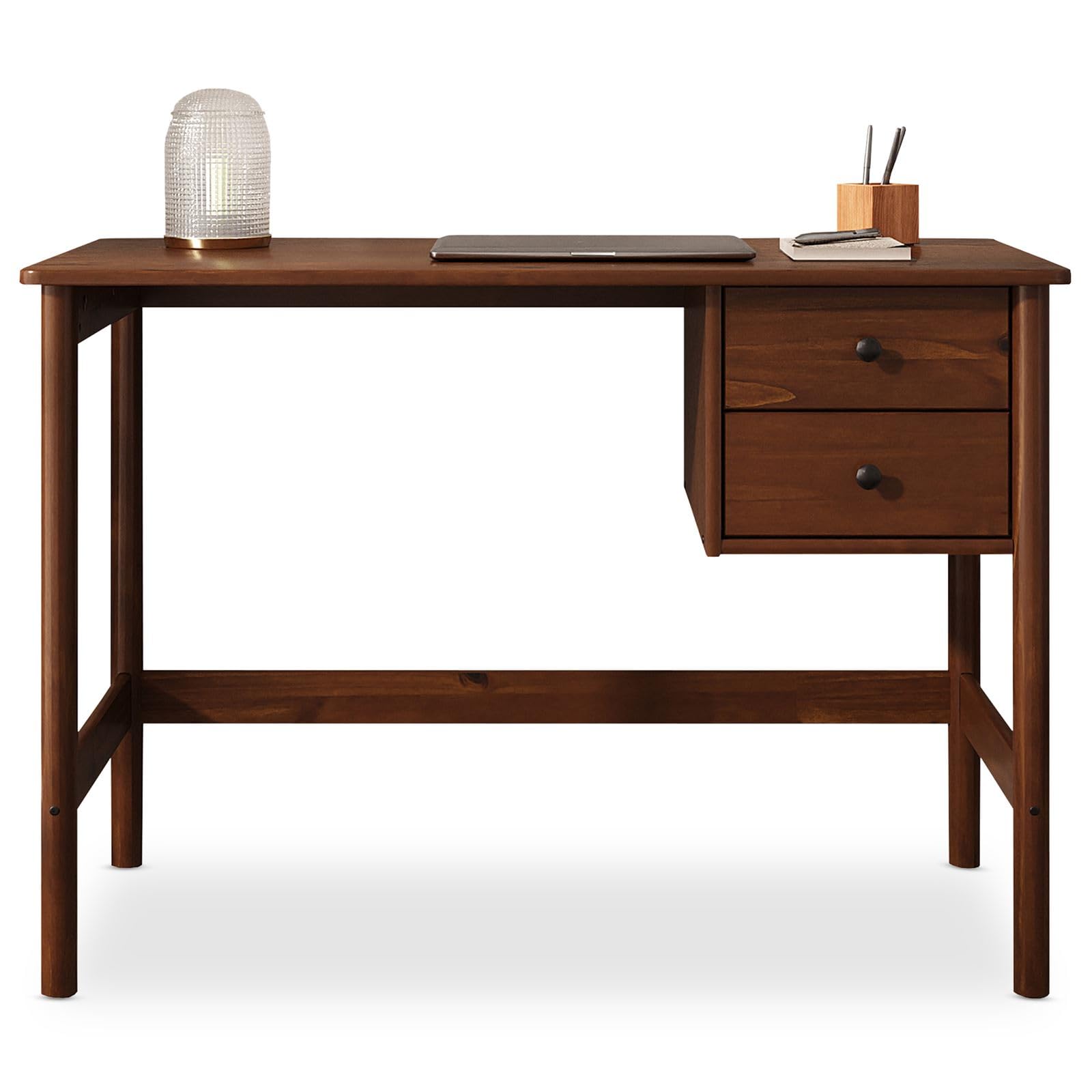 IDIMEX Schreibtisch Marlo aus Massivholz, Kastanie Farben – Holzschreibtisch mit 2 Schubladen, Homeoffice Tisch mit Stauraum, minimalistisches Design
