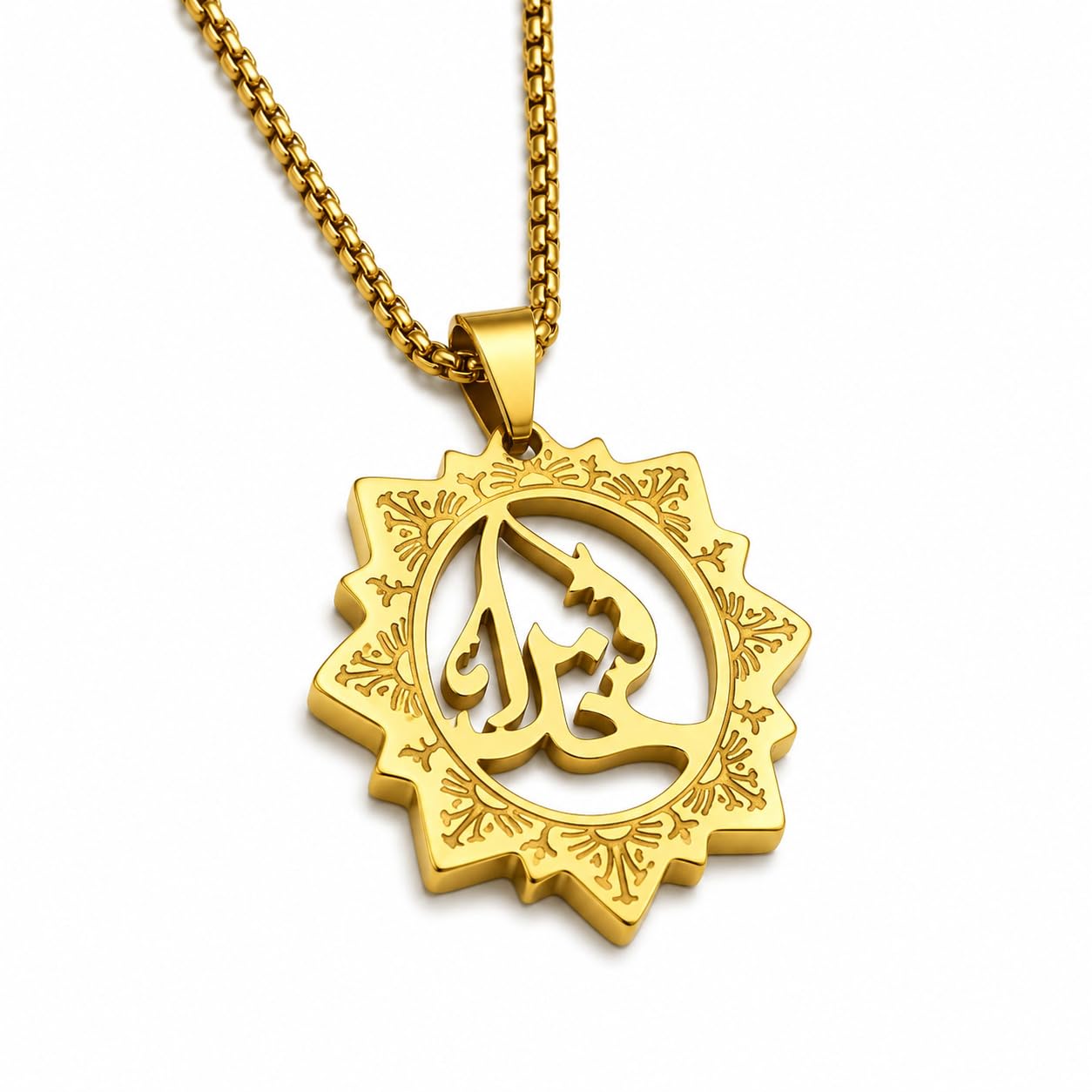 Gold 316 Stainless Steel Sunburst Pendant 35x22x1.5mm 22in Gold Stainless Steel SPn2026542-image-40