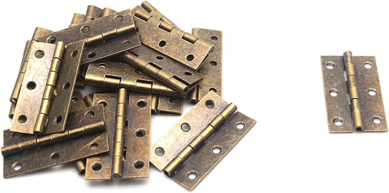 20Pieces Antique Bronze Mini Hinges, Jewelry Box Hinges Hardware for Cabinet Dresser Drawer with Screws (Bronze,1.1x2inch)