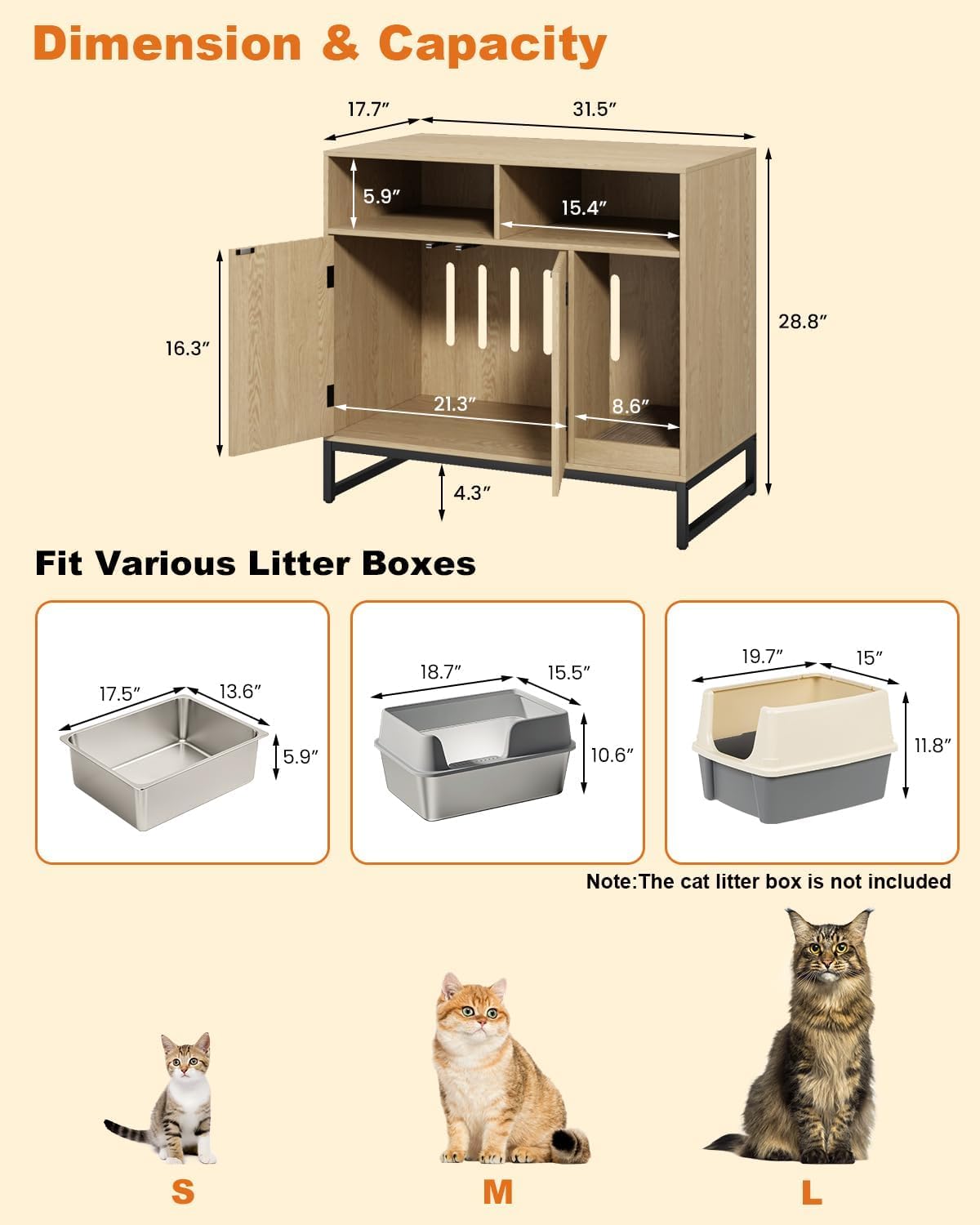 Cat Litter Box Enclosure, Large Hidden Pet Storage Cabinet Furniture with Waveform Fluted Doors & Scratching Pad, Modern Wooden Cat House Indoor for Washroom, Living Room, Bedroom, Natural