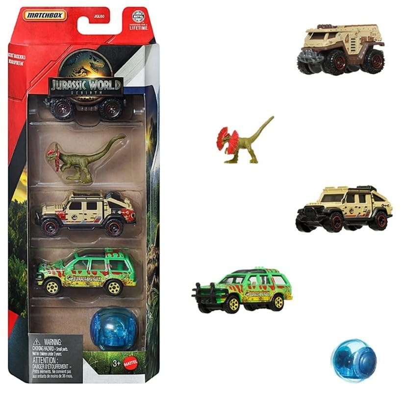 Matchbox Jurassic World Rebirth Dinosaur Toy Cars 5-Pack miniatura 1