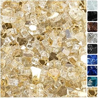 Celestial Fire Glass High Luster, 1/2" Reflective Tempered Fire Glass in Sunstorm Gold
