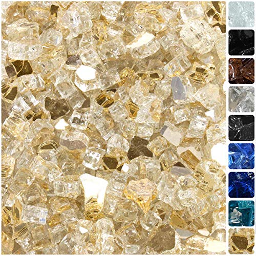 Celestial Fire Glass High Luster, 1/2" Reflective Tempered Fire Glass in Sunstorm Gold
