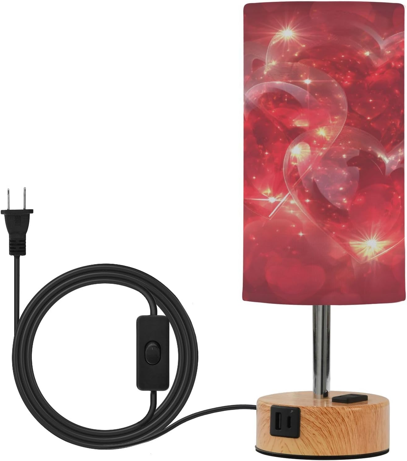 ALAZA Heart Valentines Color Decor Bedside Table Lamp 3 Way Dimmable Touch Lamp with Charging Station for Bedroom Nightstand Office Desk LED Bulb Included