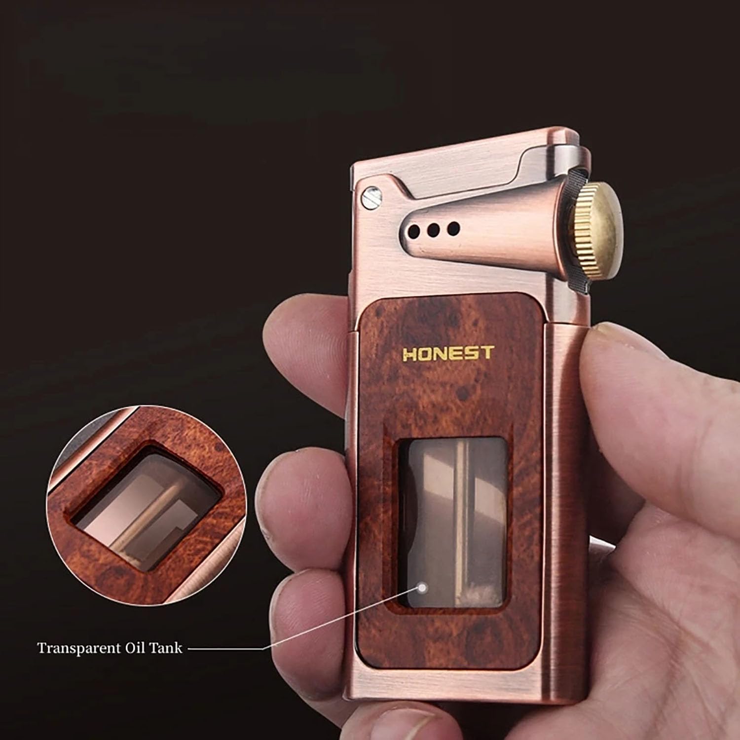 Briquet Antique Vintage Réservoir D'huile Transparent Grande Capacité Flamme Douce Coupe-Vent Briquet Robuste pour Collection