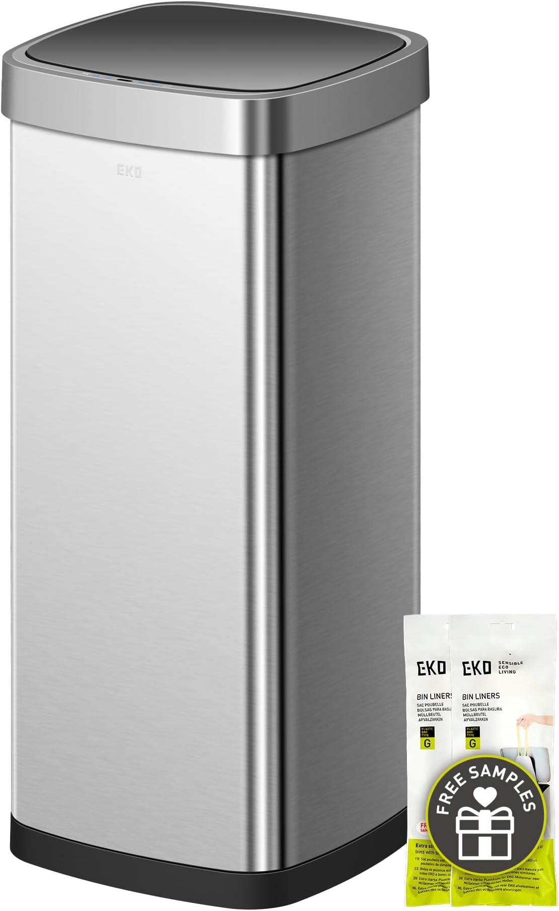 EcoSmart Tall and Large Kitchen Trash Can, 80L/21.1G High Capacity, Touchless Soft Square Motion Sensor Garbage Can, Brushed Stainless Steel